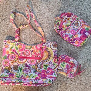 Vera Bradley Clementine pattern tote, Wallet and makeup bag